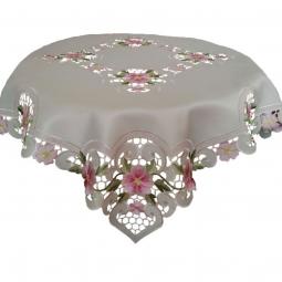 Embroidered tablecloth with pink flower 85X85CM--KC58