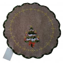 Embroidered Cartoon Christmas Round Placemat/Doily With-KC28