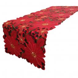 Embroidered Red Christmas Table Runner Full Of Embroidery And Cutwork ---KC55