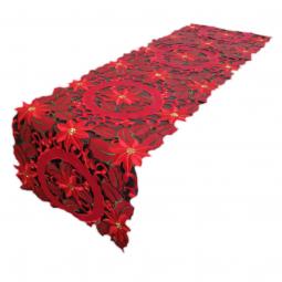 Embroidered Red Christmas Table Runner With Christmas Flowers Full Work ---KC53