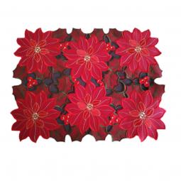 Embroidered Christmas Placemat/Doily With Flowers-KC64
